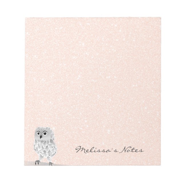 Rose Gold Glitter Cute Owl Add Name Notepad (Front)