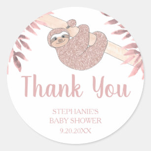 Rose Gold Glitter Cute Sloth Baby Shower Sticker