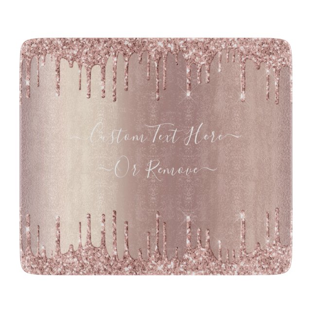 Rose Gold Glitter Cutting Board with Custom Text (Front)