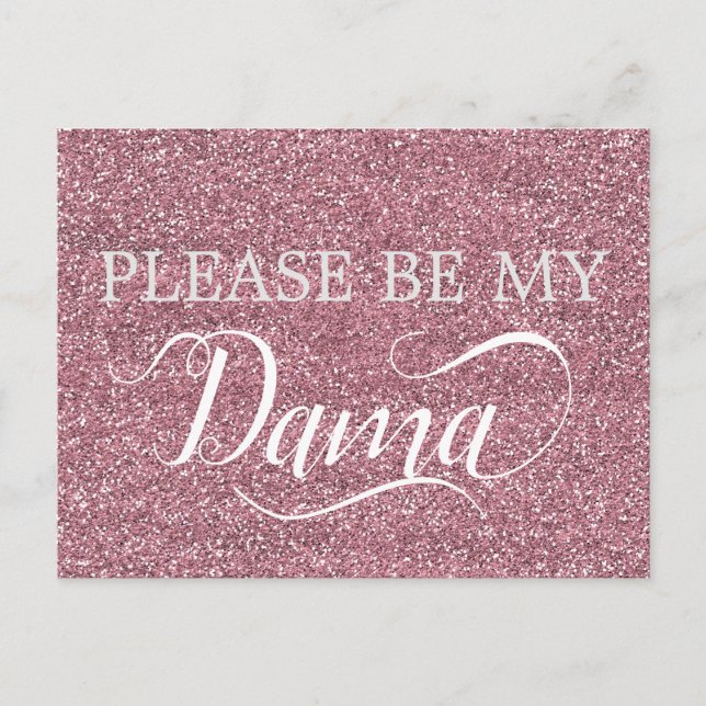 Rose Gold Glitter Dama Quinceanera Dama Proposal Invitation Postcard (Front)