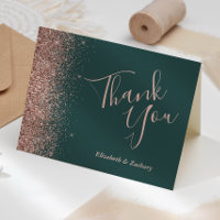 Rose Gold Glitter Dark Green Wedding Thank You