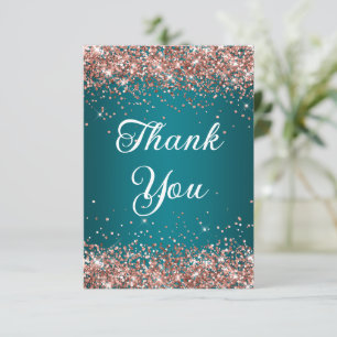 Rose Gold Glitter Dark Turquoise 40th Birthday Thank You Card