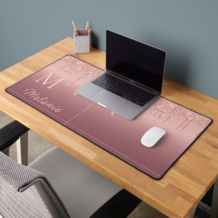 Rose Gold Glitter Desk Mat Custom Name and Letter