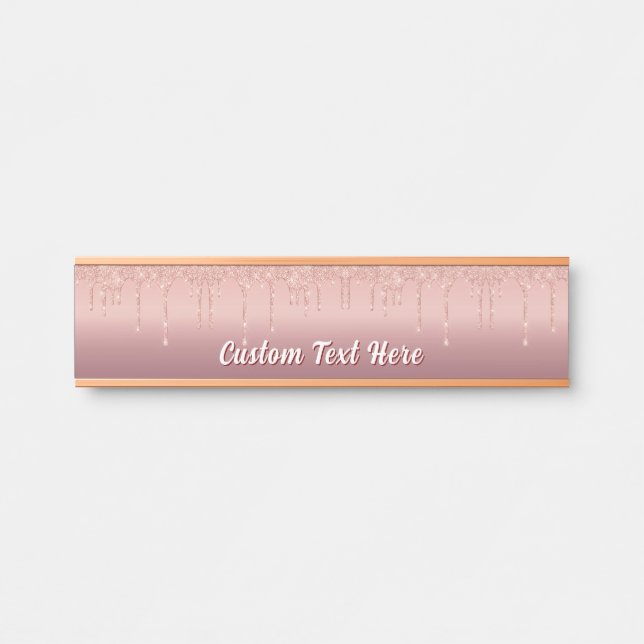 Rose Gold Glitter Desk Name Plate Personalised (Front)
