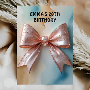 Rose gold glitter diamond bow birthday invitation
