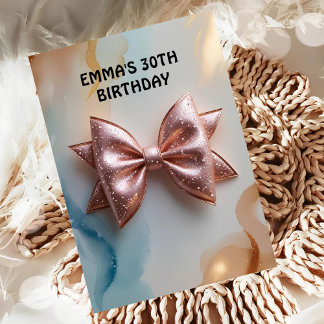 Rose gold glitter diamond bow birthday  invitation