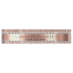 Rose Gold Glitter Diamond Look Handwritten  Nameplate