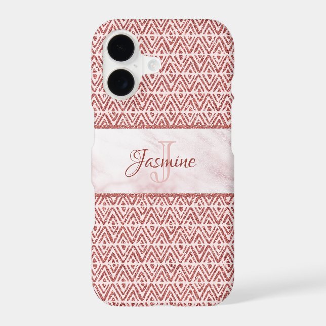 Rose Gold Glitter Diamond Pattern Monogram (Back)