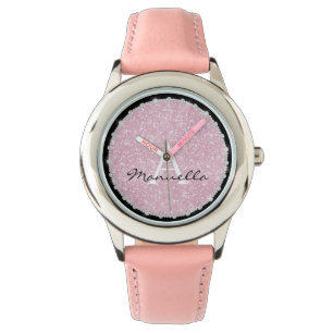 Rose Gold Glitter & Diamonds Monogram Girly Pink Watch