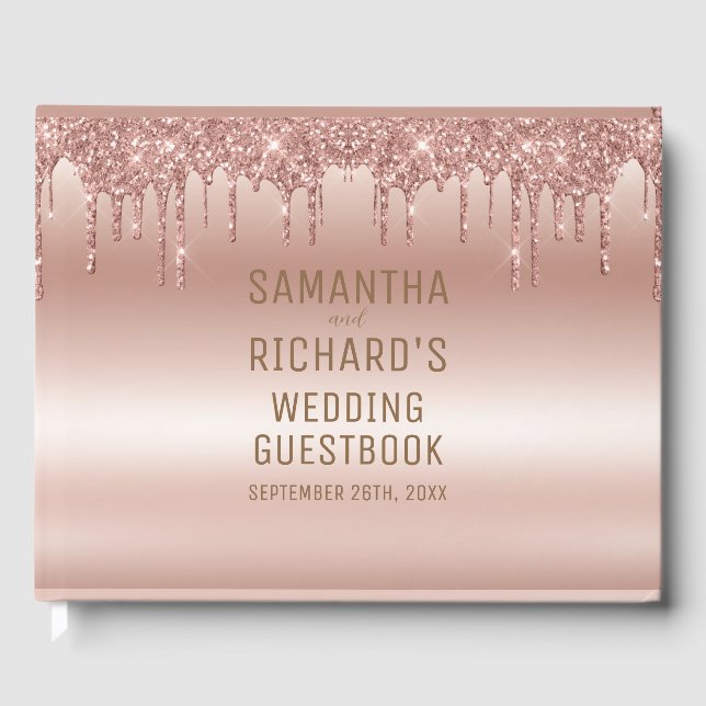Rose Gold Glitter Diamonds Wedding Guest Book (Front)