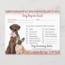 Rose Gold Glitter Dog Grooming Report Card