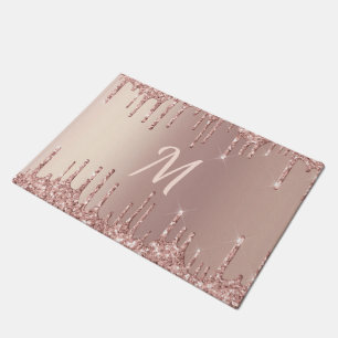 Rose Gold Glitter Doormat with Custolm Letter