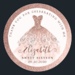 Rose Gold Glitter Dress 16th Birthday Thank You Classic Round Sticker<br><div class="desc">Rose Gold Glitter Dress 16th Birthday Thank You Classic Round Sticker</div>