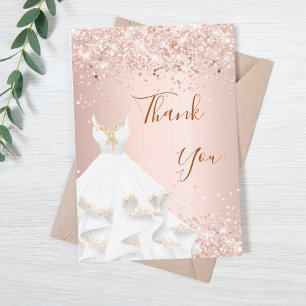 Rose gold glitter dress glamourous thank you card