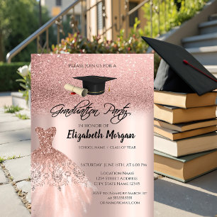 Rose Gold Glitter Dress Graduation Cap Graduation Invitation