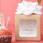Rose Gold Glitter Drip 18th Birthday Thank You Square Sticker<br><div class="desc">These chic 18th birthday party thank-you stickers feature a sparkly rose gold faux glitter drip border and rose gold ombre background. The words "Thank you for coming!" appear in dark rose. Personalise them with her name in handwriting script,  along with her birthday and date below.</div>