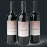 Rose Gold Glitter Drip 40th Birthday Party Wine Label<br><div class="desc">These chic,  feminine fortieth birthday wine bottle labels feature a sparkly rose gold faux glitter drip border and rose gold ombre background. Personalise them with her name in dark rose handwriting script,  with her birthday and date below in sans serif font.</div>