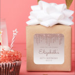 Rose Gold Glitter Drip 40th Birthday Thank You Square Sticker<br><div class="desc">These chic 40th birthday party thank-you stickers feature a sparkly rose gold faux glitter drip border and rose gold ombre background. The words "Thank you for coming!" appear in dark rose. Personalise them with her name in handwriting script,  along with her birthday and date below.</div>