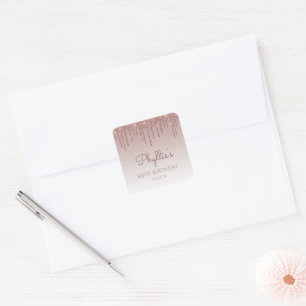 Rose Gold Glitter Drip 80th Birthday Square Sticker
