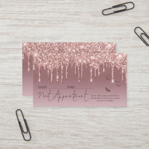 Rose gold Glitter Drip Appointment Hair Makeup Business Card