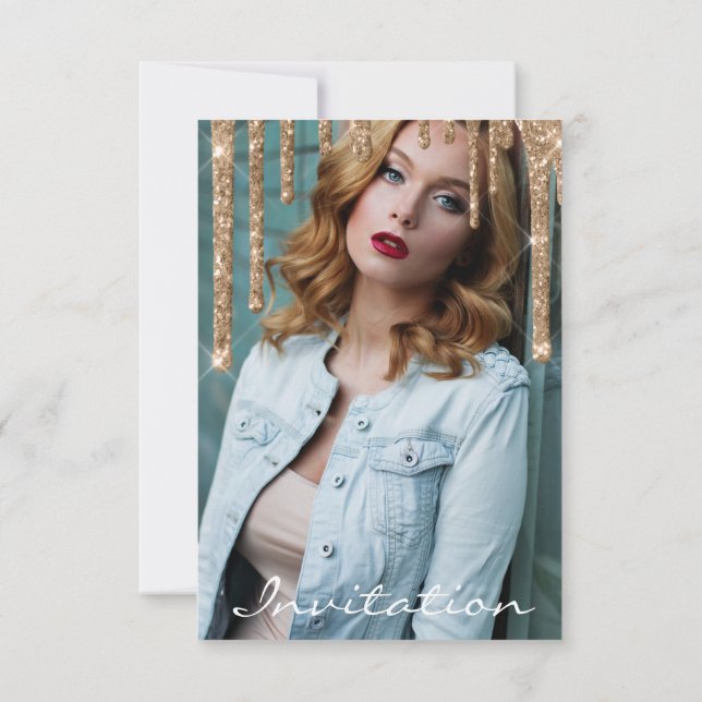 Rose Gold Glitter Drip Bridal Shower Birthday Spar Invitation (Back)