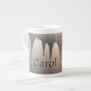 Rose Gold Glitter Drip Custom name Bone China Mug