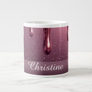 Rose Gold Glitter Drip Custom name Large Coffee Mug
