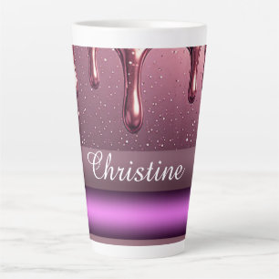 Rose Gold Glitter Drip Custom name Latte Mug