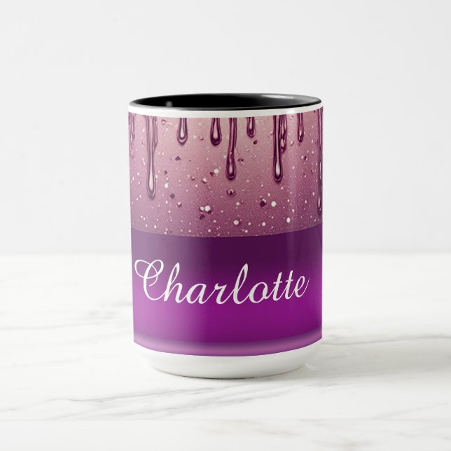 Rose Gold Glitter Drip Custom name Mug (Center)