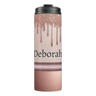 Rose Gold Glitter Drip Custom name Thermal Tumbler