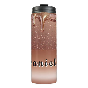 Rose Gold Glitter Drip Custom name Thermal Tumbler