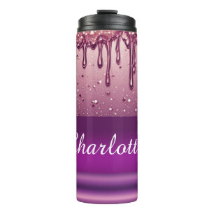 Rose Gold Glitter Drip Custom name Thermal Tumbler