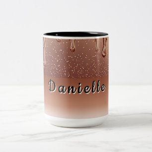Rose Gold Glitter Drip Custom name Two-Tone Coffee Mug