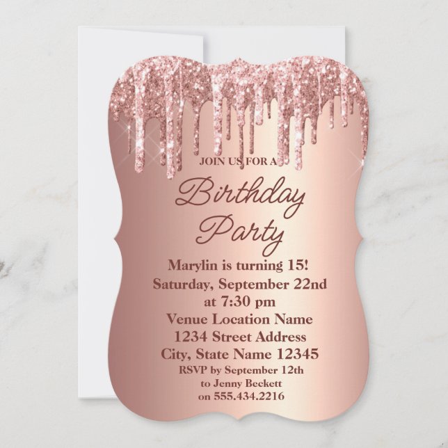 ROSE GOLD GLITTER DRIP ELEGANT BIRTHDAY INVITATION (Front)