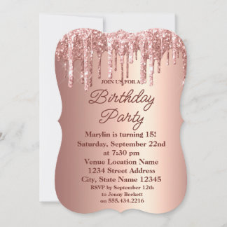 ROSE GOLD GLITTER DRIP ELEGANT BIRTHDAY INVITATION