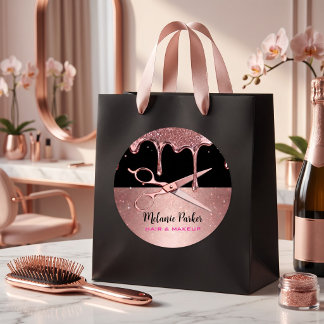 Rose Gold Glitter Drip Hair Stylist & Scissors  Classic Round Sticker