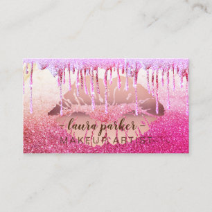 Rose Gold Glitter Drip Lips Makeup Artist Salon Business Card