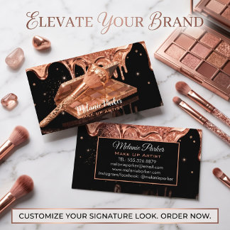 Rose Gold Glitter Drip Makeup Brush & Eyeshadow  Business Card