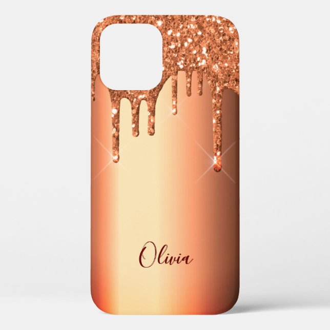 Rose gold glitter drip metallic name Case-Mate iPhone case (Back)
