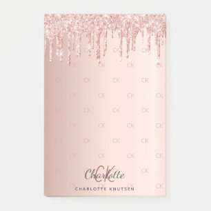Rose gold glitter drip monogram initials post-it notes