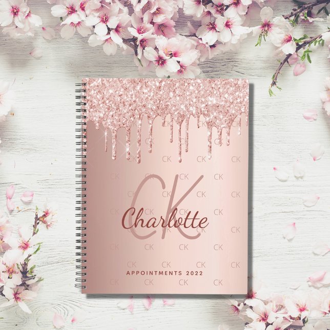 Rose gold glitter drip monogram script luxury 2021 planner (Creator Uploaded)