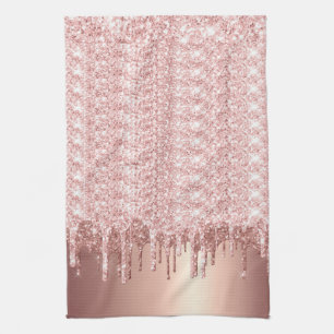 Rose Gold Glitter Drip Tea Towel