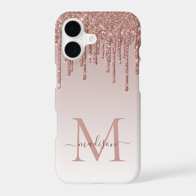 Rose Gold Glitter Dripping Sparkle Monogram Script (Back)