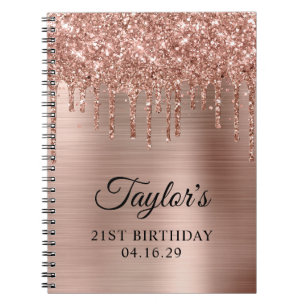 Rose Gold Glitter Drips 21st Birthday Guest Notebook