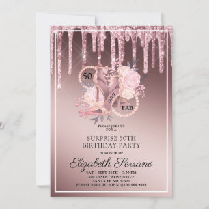 Rose Gold Glitter Drips 50th Birthday Surprise Invitation