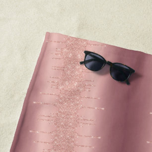 Rose Gold Glitter Drips Beach Towel