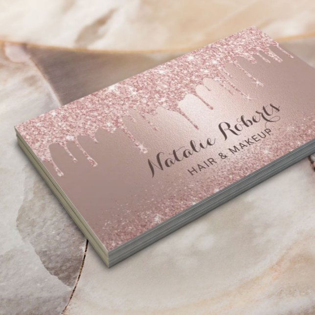 Rose Gold Glitter Drips Beauty Salon & SPA Business Card (Creator Uploaded)
