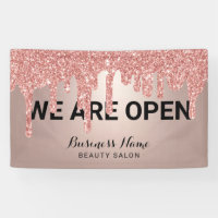 Rose Gold Glitter Drips Beauty Salon We are Open B