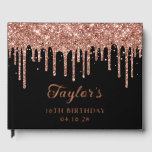 Rose Gold Glitter Drips Black 16th Birthday Guest Book<br><div class="desc">Create your own personalised any year or milestone birthday party guest book for her special event. Customise the font style, colour and drop shadow. Faux sparkly rose gold dripping glitter digital art graphic image over a customisable solid colour black background. The sparkle and glitter elements in this modern girly design...</div>
