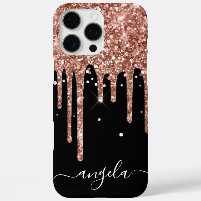 Rose Gold Glitter Drips Black Glam Signature Case-Mate iPhone Case (Back)